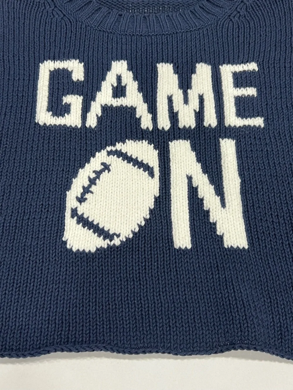 Wooden Ships GAME ON Sweater XS Navy Football Fan Gear Sporty Knitted Cropped - Picture 2 of 8